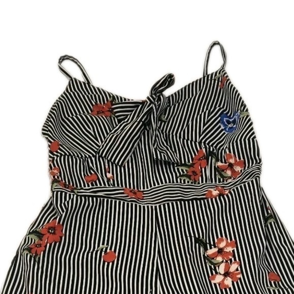 Japna Pinstripe Floral Capri Jumpsuit Tropical Resortwear‎ Vacation Sleeveless S